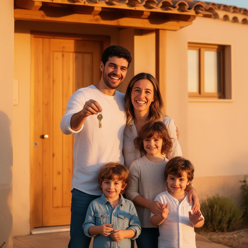 Familia estrenando su nueva vivienda con Olymperius